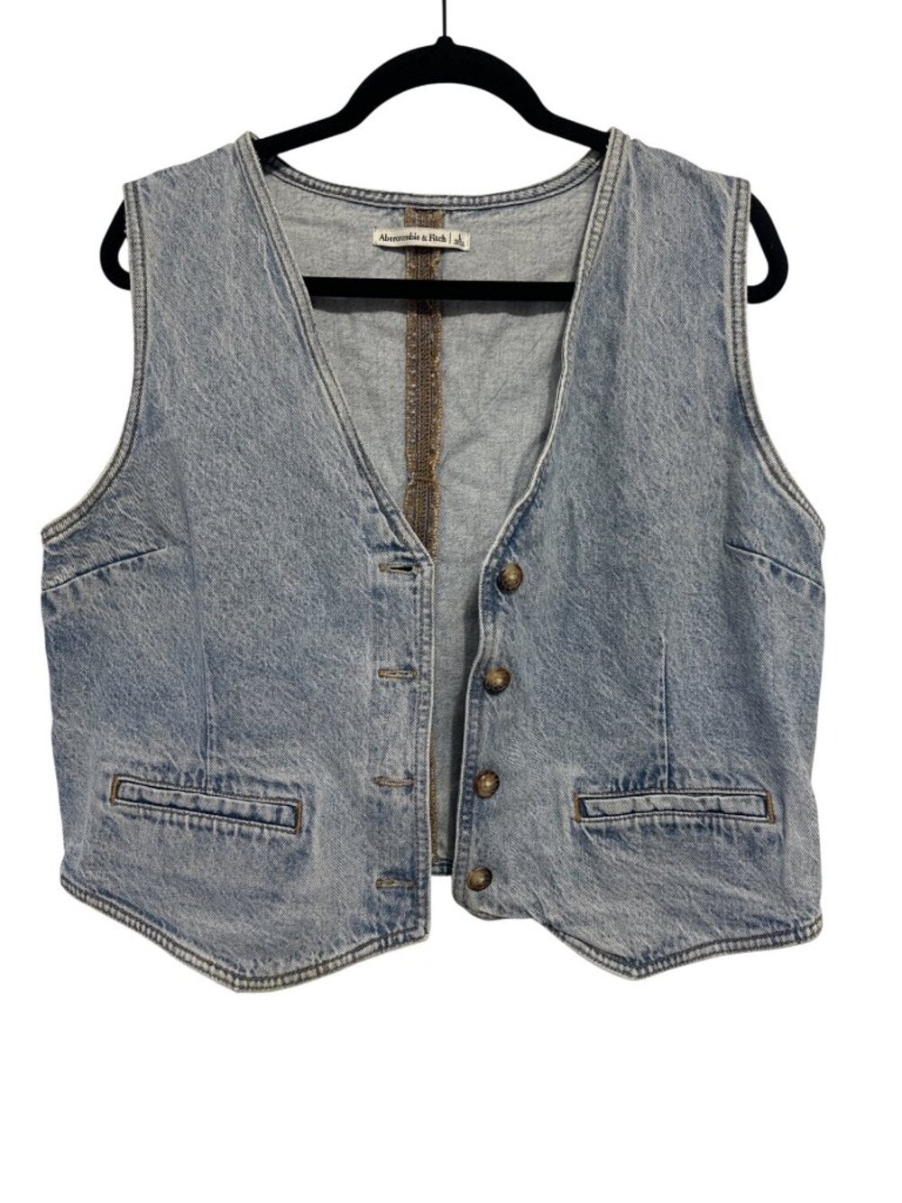 Abercrombie & Fitch Womens Light Wash Denim Vest With Button Front & Pockets Siz